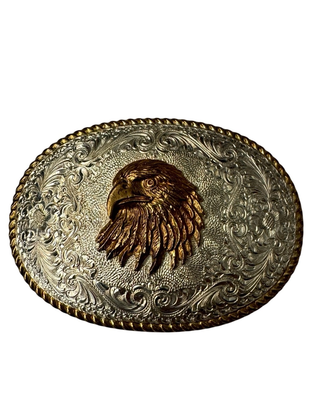 Vintage Eagle Crumrine Western Cowboy Biker Silver Plated Belt Buckle MINTY